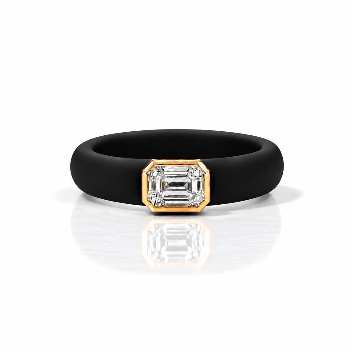 Rings 14K gold Silicone Stretch Bezel Set Emerald Cut Diamond Ring, 1-1.2 cts , Lab Grown, 5.7 mm Band