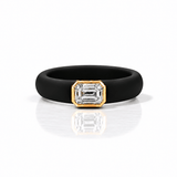 Rings 14K gold Silicone Stretch Bezel Set Emerald Cut Diamond Ring, 1-1.2 cts , Lab Grown, 5.7 mm Band