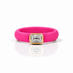 Rings 14K gold Silicone Stretch Bezel Set Emerald Cut Diamond Ring, 1-1.2 cts , Lab Grown, 5.7 mm Band