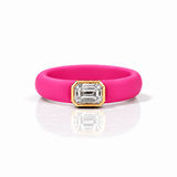 Rings 14K gold Silicone Stretch Bezel Set Emerald Cut Diamond Ring, 1-1.2 cts , Lab Grown, 5.7 mm Band
