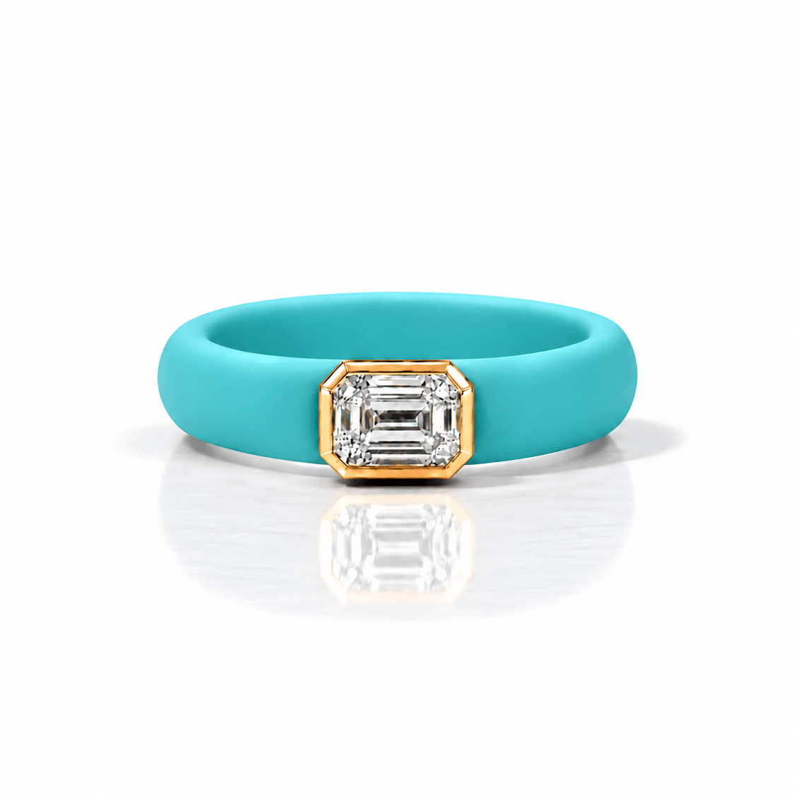 Rings 14K gold Silicone Stretch Bezel Set Emerald Cut Diamond Ring, 1-1.2 cts , Lab Grown, 5.7 mm Band