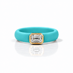Rings 14K gold Silicone Stretch Bezel Set Emerald Cut Diamond Ring, 1-1.2 cts , Lab Grown, 5.7 mm Band