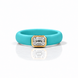 Rings 14K gold Silicone Stretch Bezel Set Emerald Cut Diamond Ring, 1-1.2 cts , Lab Grown, 5.7 mm Band