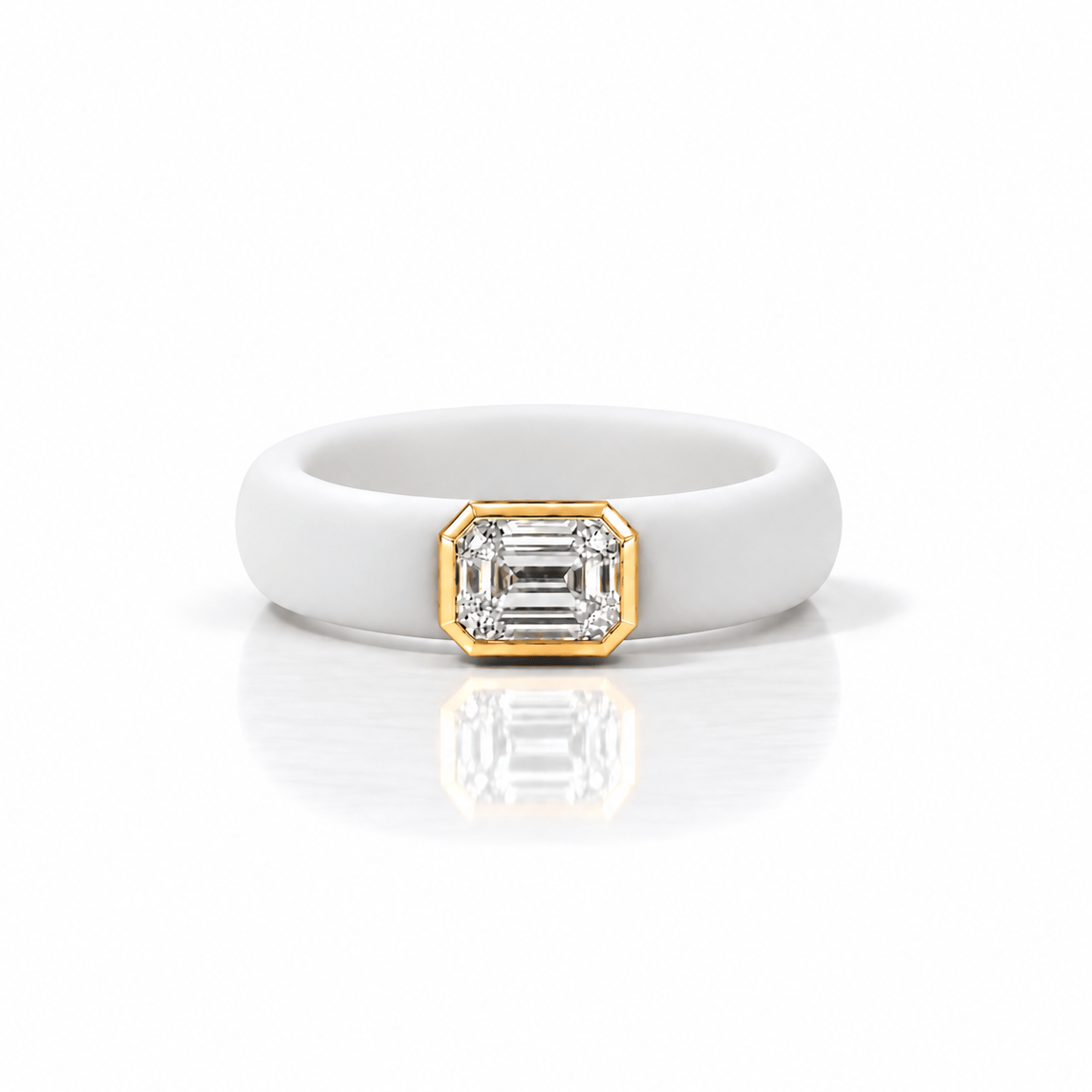 Rings 14K gold Silicone Stretch Bezel Set Emerald Cut Diamond Ring, 1-1.2 cts , Lab Grown, 5.7 mm Band