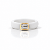 Rings 14K gold Silicone Stretch Bezel Set Emerald Cut Diamond Ring, 1-1.2 cts , Lab Grown, 5.7 mm Band