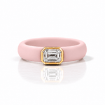 Rings 14K gold Silicone Stretch Bezel Set Emerald Cut Diamond Ring, 1-1.2 cts , Lab Grown, 5.7 mm Band