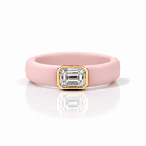 Rings 14K gold Silicone Stretch Bezel Set Emerald Cut Diamond Ring, 1-1.2 cts , Lab Grown, 5.7 mm Band