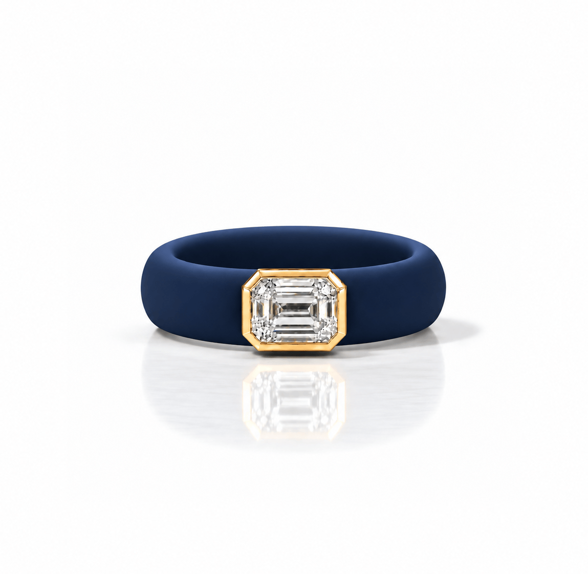 Rings 14K gold Silicone Stretch Bezel Set Emerald Cut Diamond Ring, 1-1.2 cts , Lab Grown, 5.7 mm Band