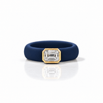 Rings 14K gold Silicone Stretch Bezel Set Emerald Cut Diamond Ring, 1-1.2 cts , Lab Grown, 5.7 mm Band