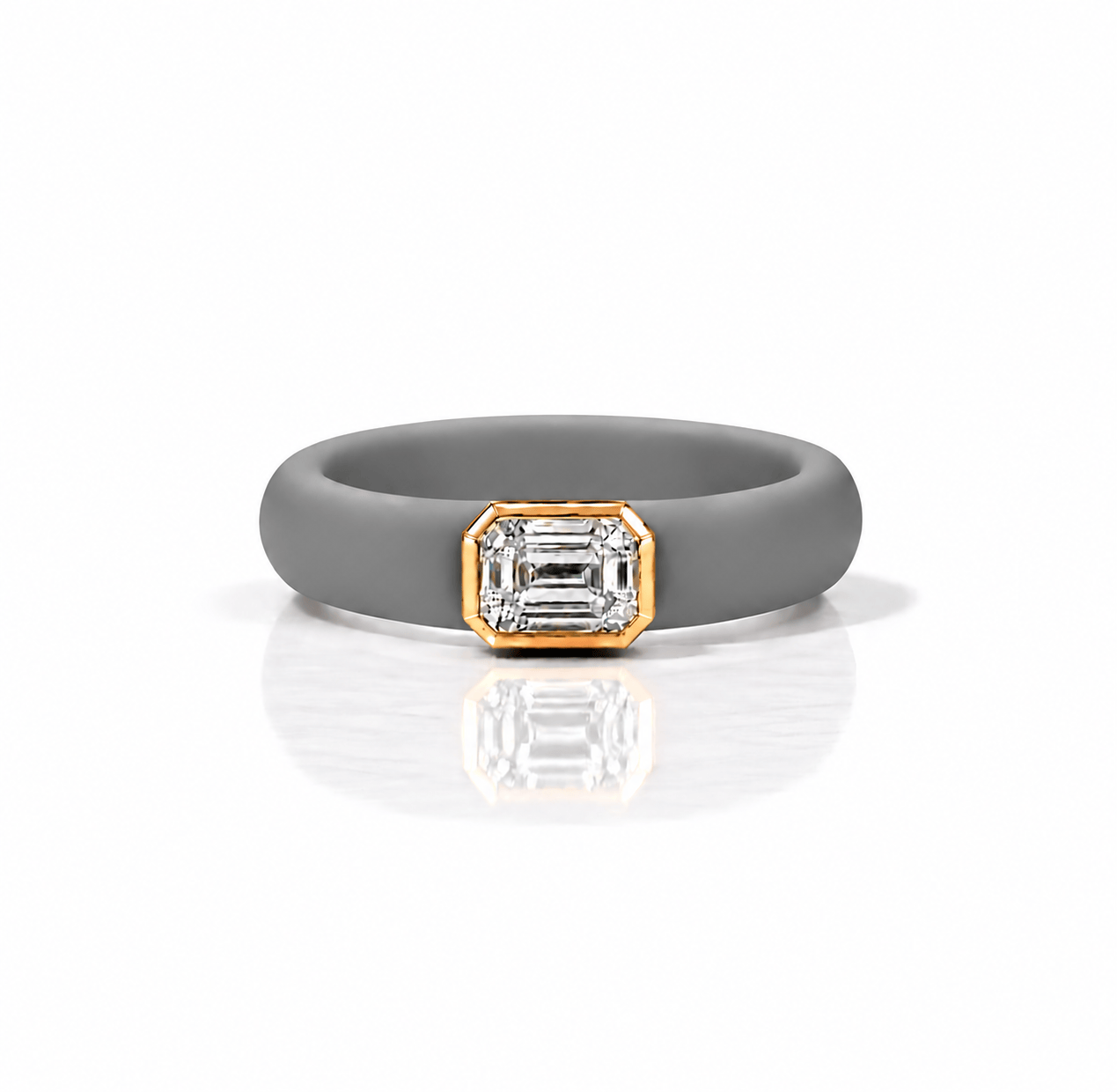 Rings 14K gold Silicone Stretch Bezel Set Emerald Cut Diamond Ring, 1-1.2 cts , Lab Grown, 5.7 mm Band