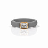 Rings 14K gold Silicone Stretch Bezel Set Emerald Cut Diamond Ring, 1-1.2 cts , Lab Grown, 5.7 mm Band