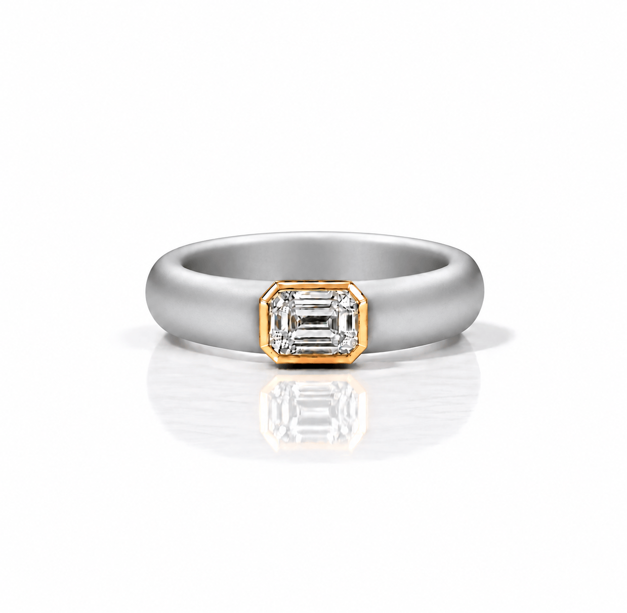 Rings 14K gold Silicone Stretch Bezel Set Emerald Cut Diamond Ring, 1-1.2 cts , Lab Grown, 5.7 mm Band