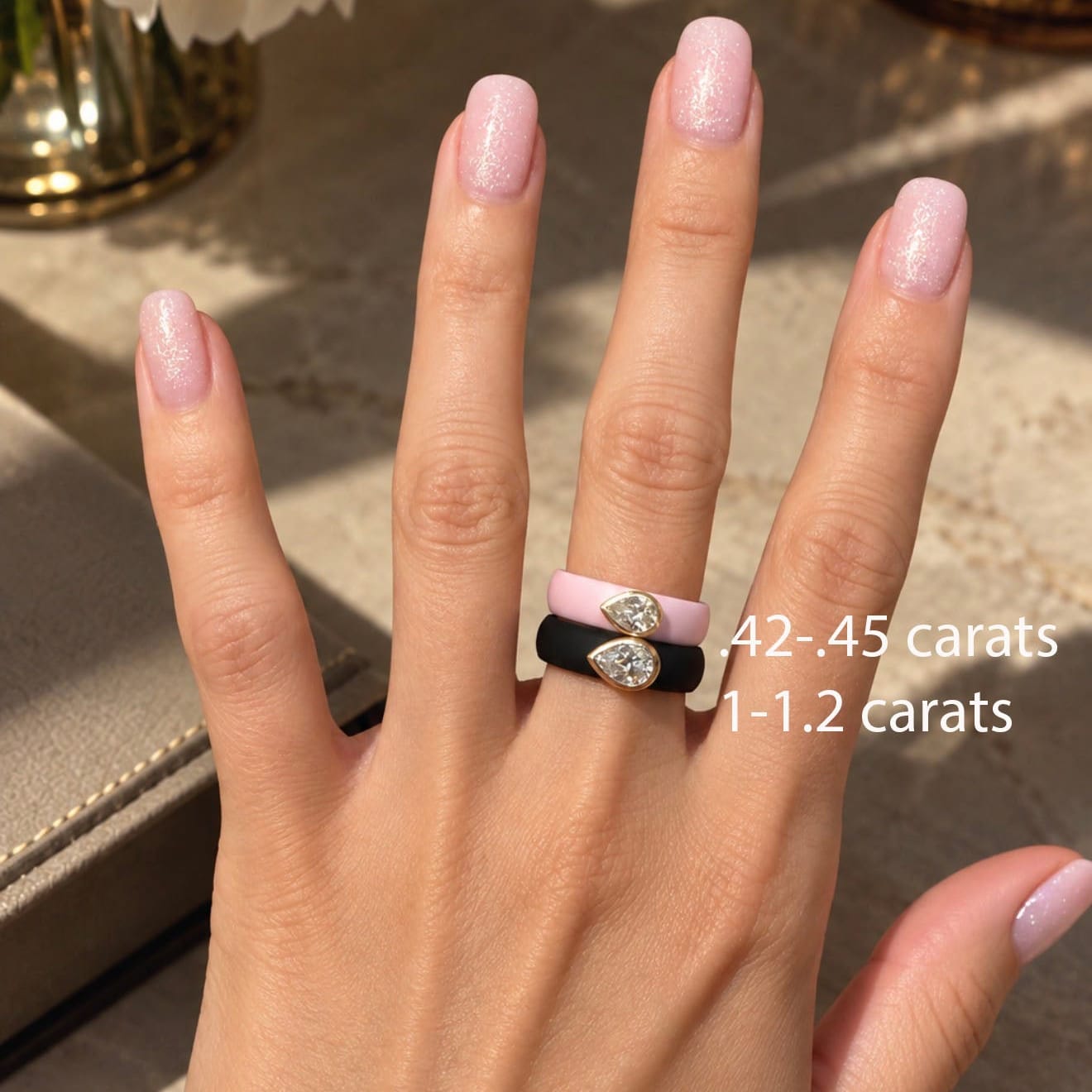 Rings 14K gold Silicone Stretch East West Bezel Set Pear Diamond Ring, 1-1.2 cts Lab Grown