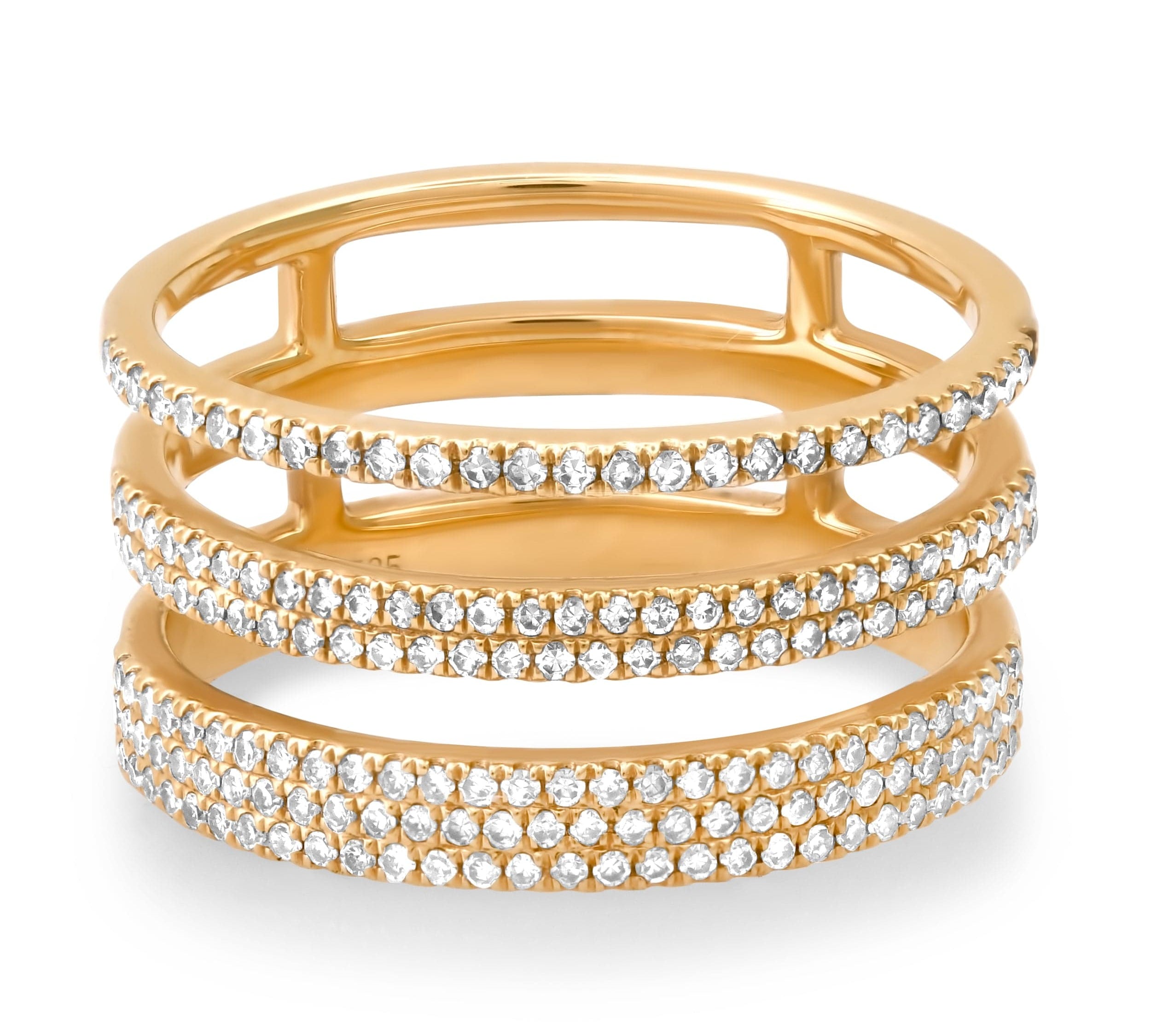 Rings 14K Gold Triple Micro-Pave Diamond Ring, Micro-Pave Bands, Pinky or Midi