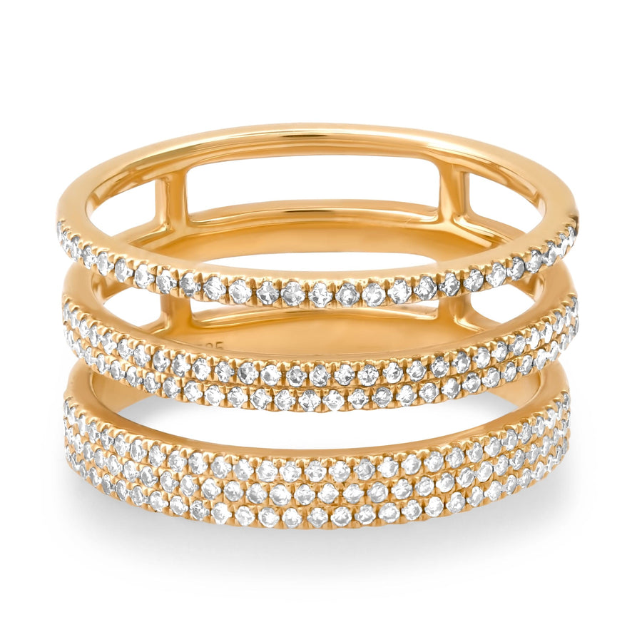 Rings 14K Gold Triple Micro-Pave Diamond Ring, Micro-Pave Bands, Pinky or Midi