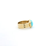 Rings 14K Gold Turquoise and Pave Diamond Ribbed Ring