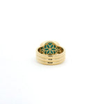 Rings 14K Gold Turquoise and Pave Diamond Ribbed Ring