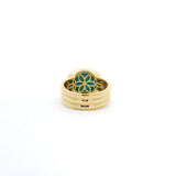 Rings 14K Gold Turquoise and Pave Diamond Ribbed Ring