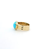 Rings 14K Gold Turquoise and Pave Diamond Ribbed Ring