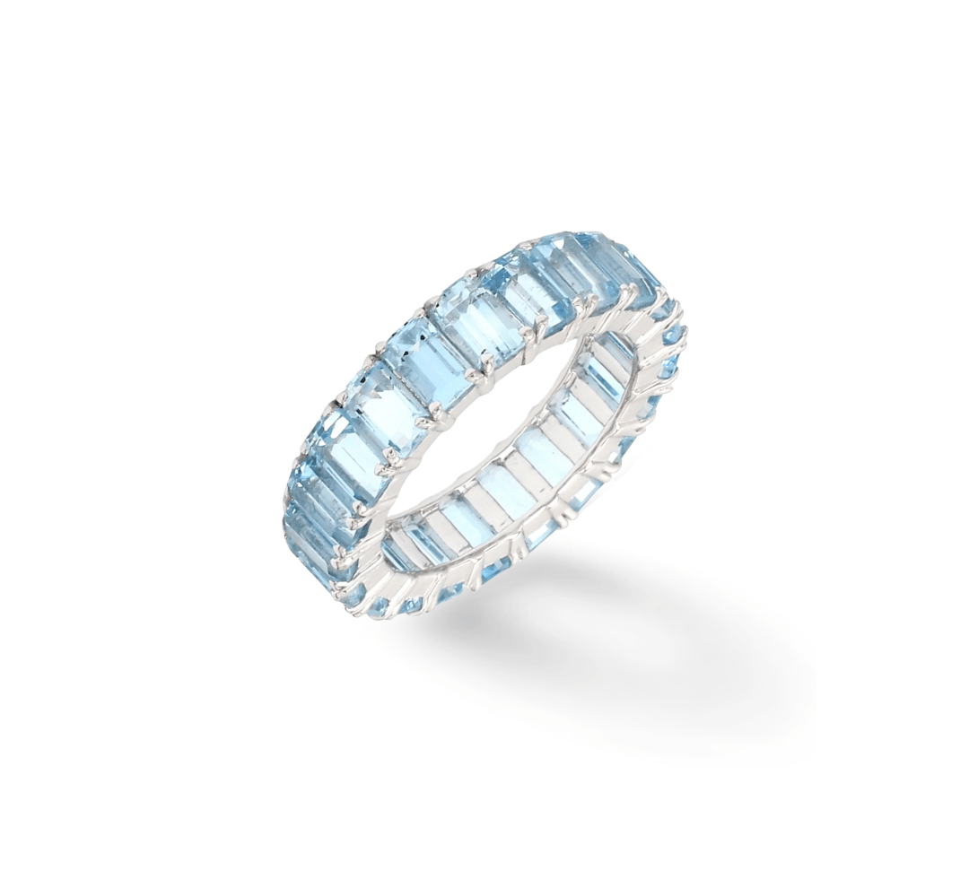 Rings 14K or 18K Gold Aquamarine Eternity Band
