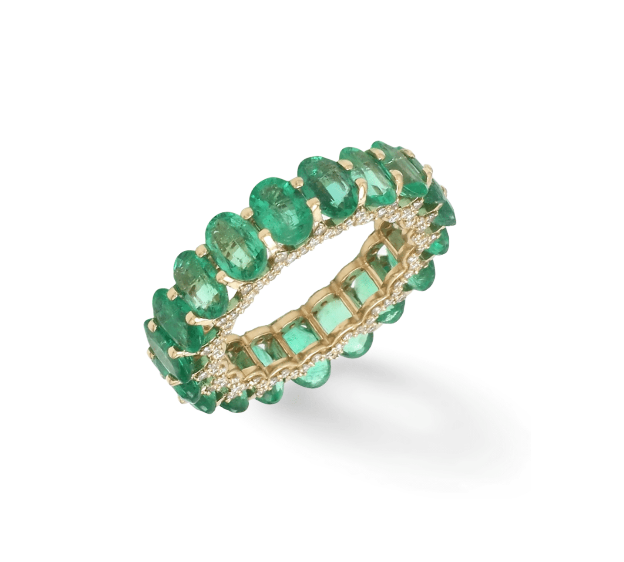 Rings 14K or 18K Gold Emerald and Pave Diamond Eternity Band