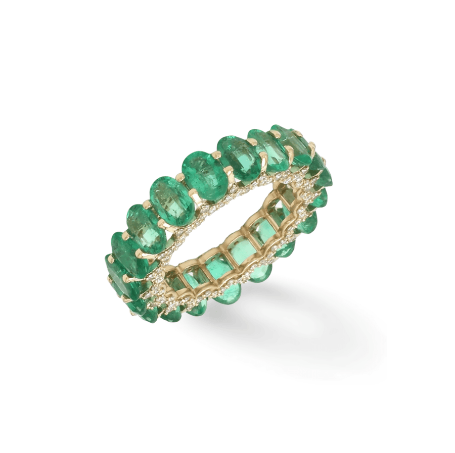 Rings 14K or 18K Gold Emerald and Pave Diamond Eternity Band