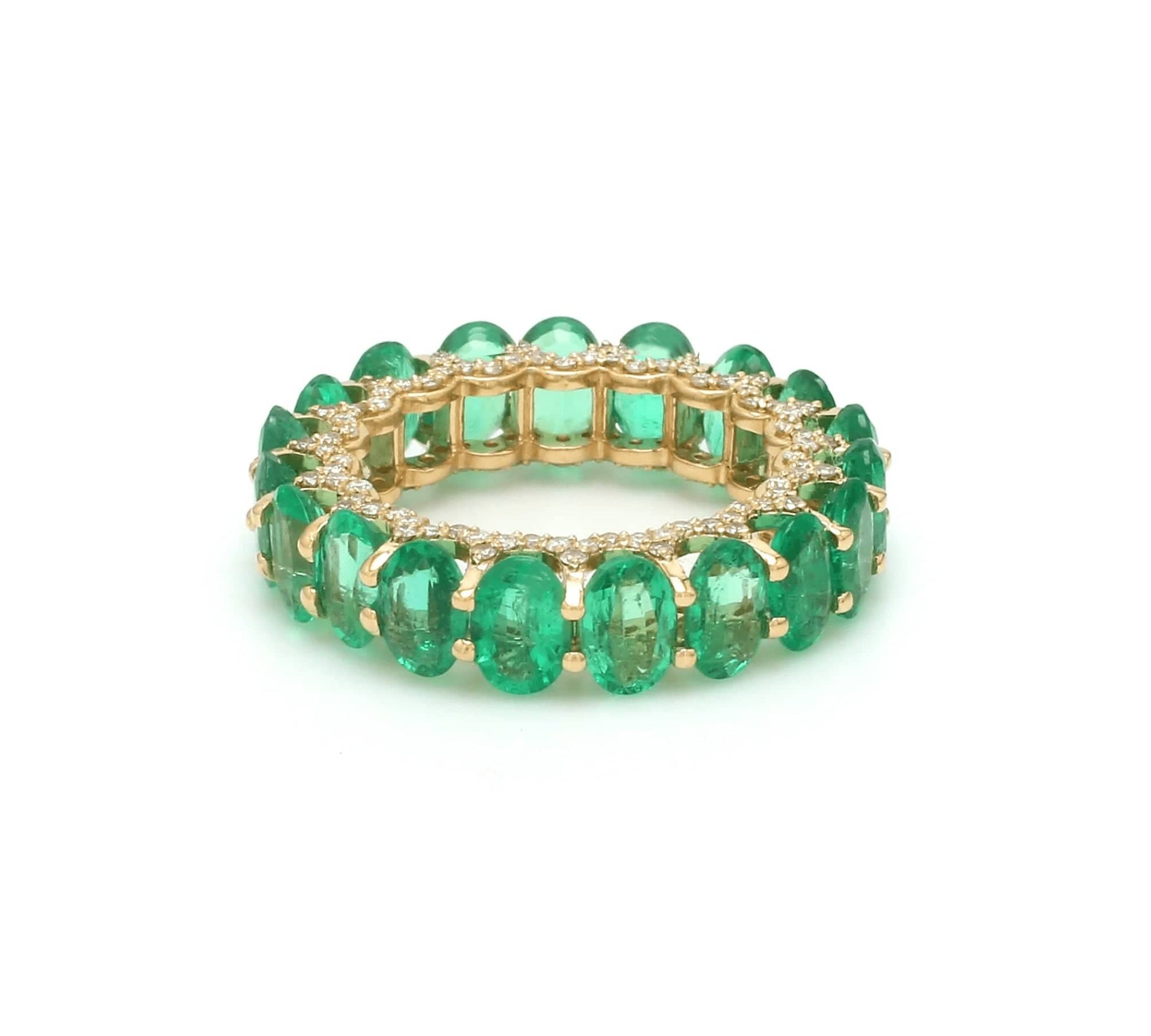 Rings 14K or 18K Gold Emerald and Pave Diamond Eternity Band