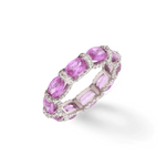 Rings 14K or 18K Gold Oval East West Pink Sapphire and Pave 360 Diamond Eternity Band