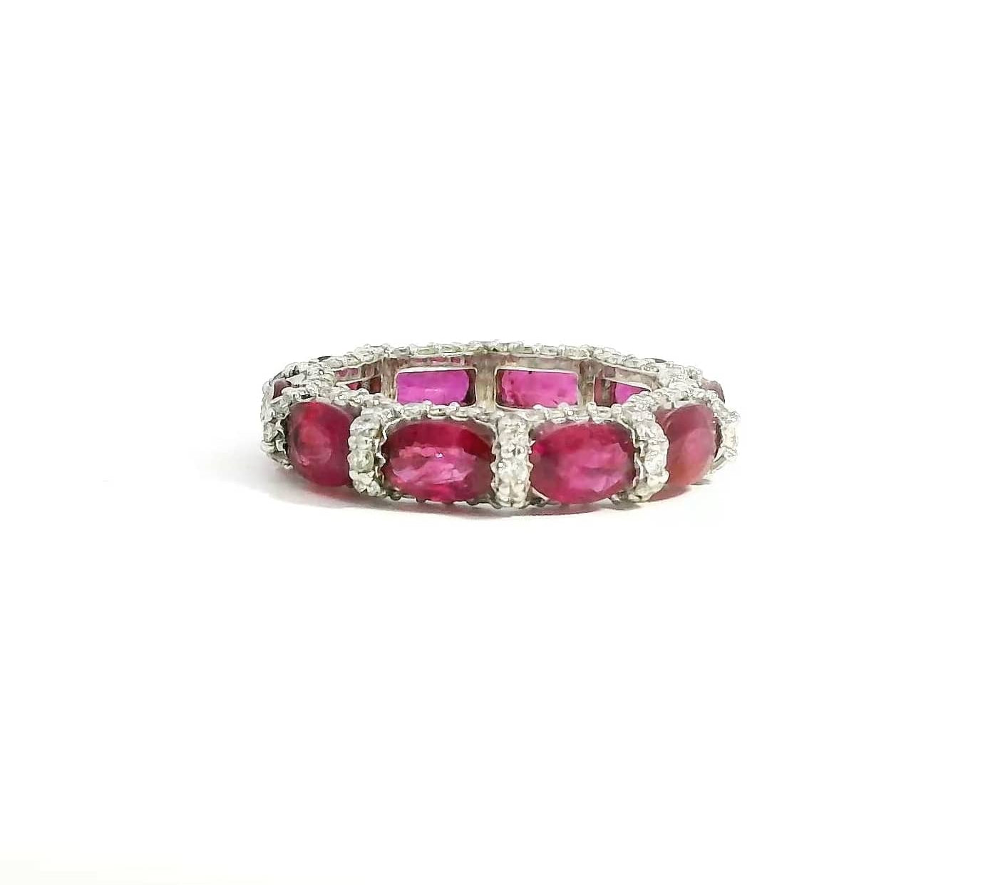 Rings 14K or 18K Gold Oval East West Ruby and Pave 360 Diamond Eternity Band