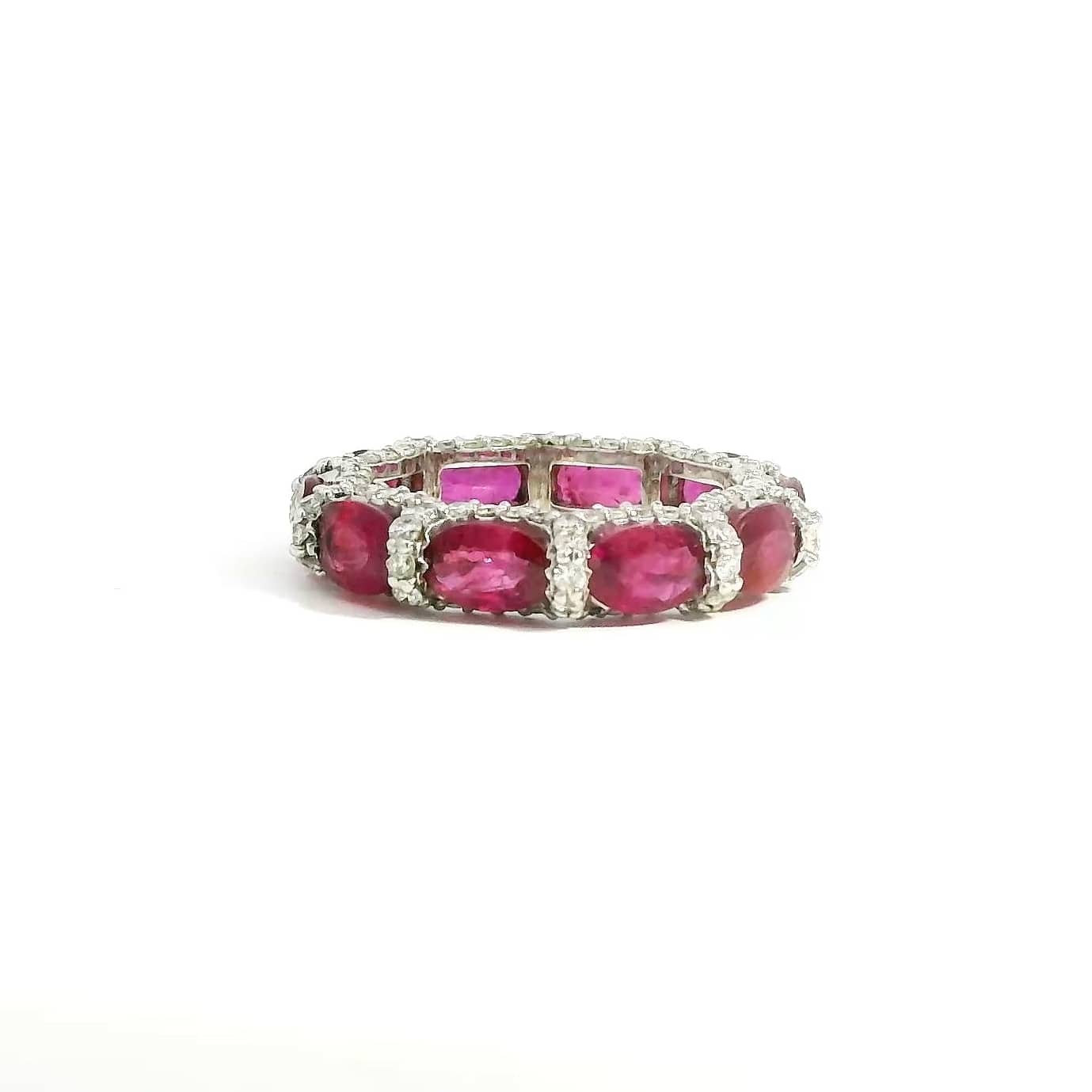 Rings 14K or 18K Gold Oval East West Ruby and Pave 360 Diamond Eternity Band