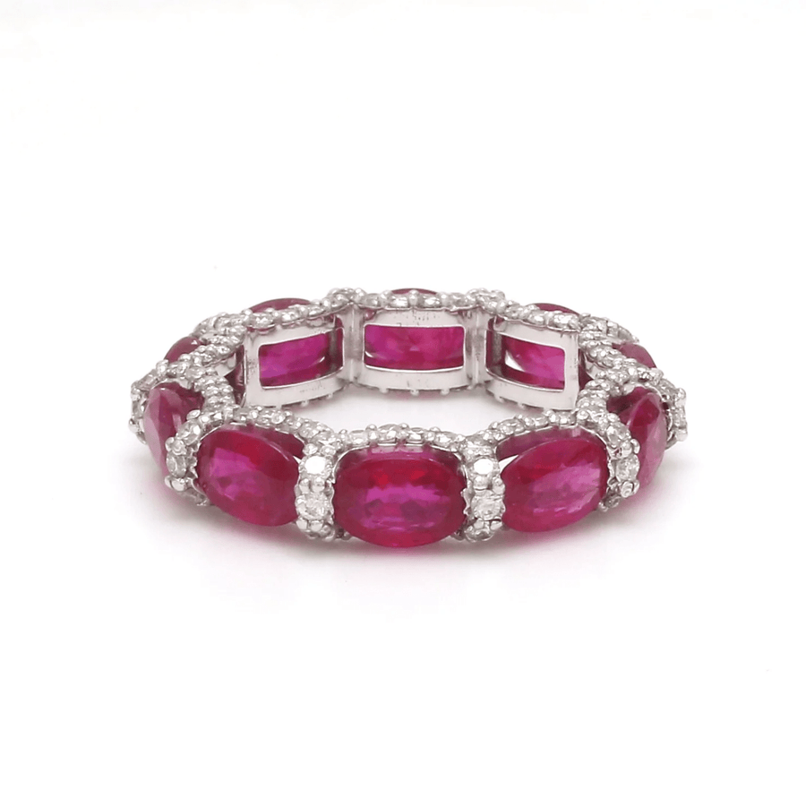 Rings 14K or 18K Gold Oval East West Ruby and Pave 360 Diamond Eternity Band