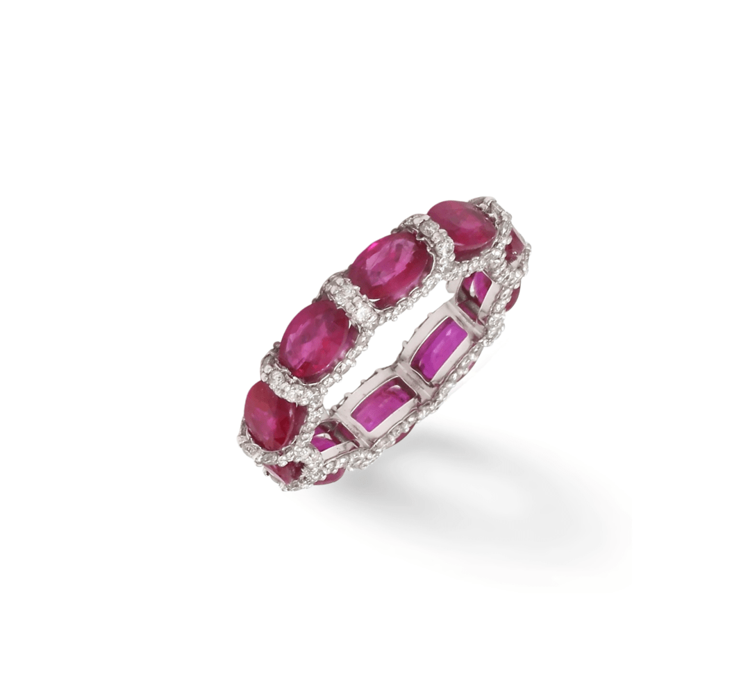 Rings 14K or 18K Gold Oval East West Ruby and Pave 360 Diamond Eternity Band