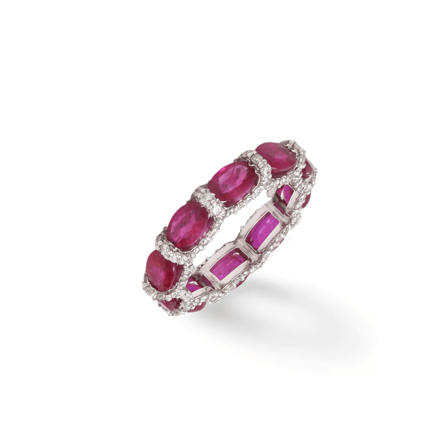 Rings 14K or 18K Gold Oval East West Ruby and Pave 360 Diamond Eternity Band