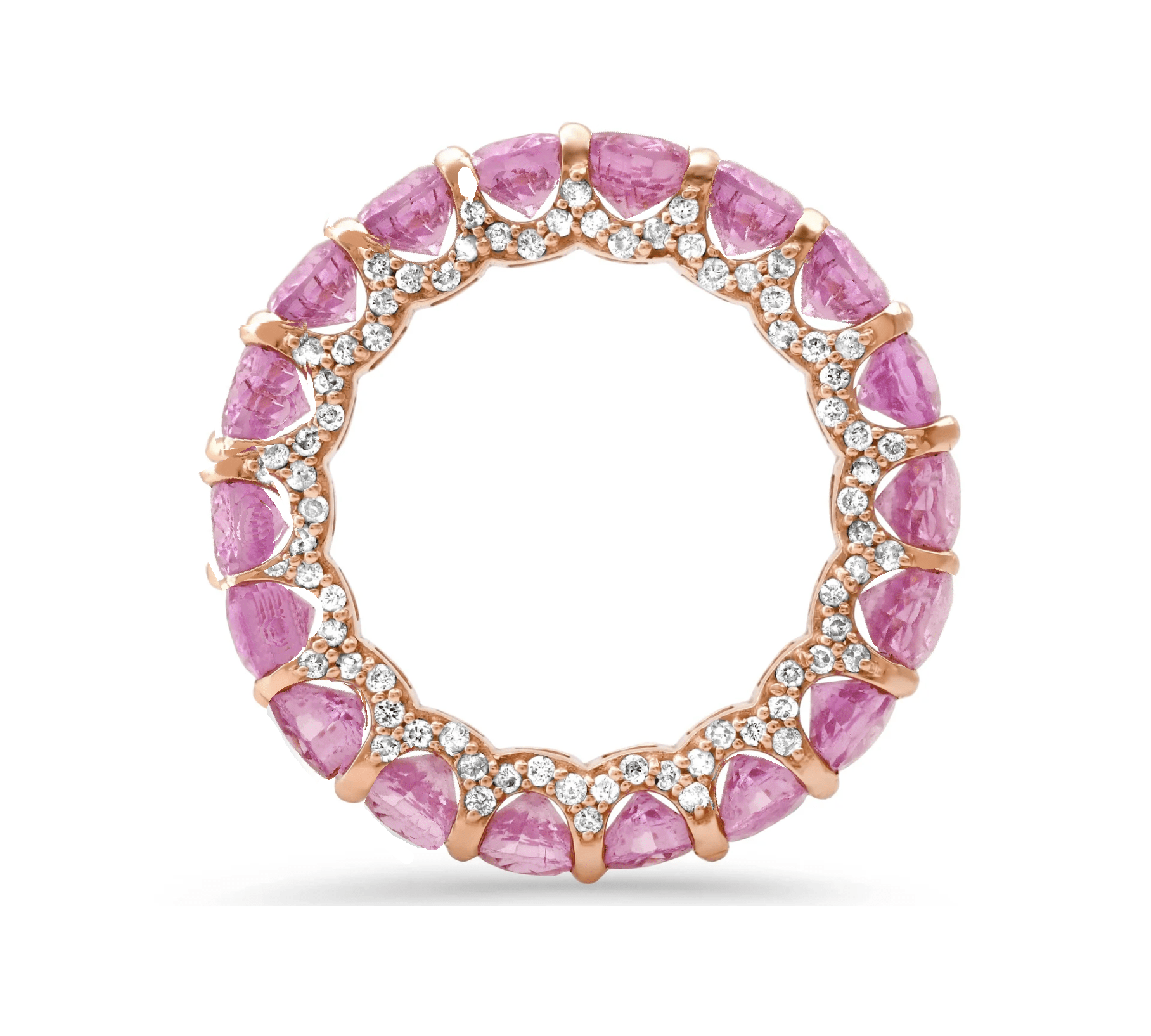 Rings 14K or 18K Gold Oval Pink Sapphire and Pave Diamond Eternity Band