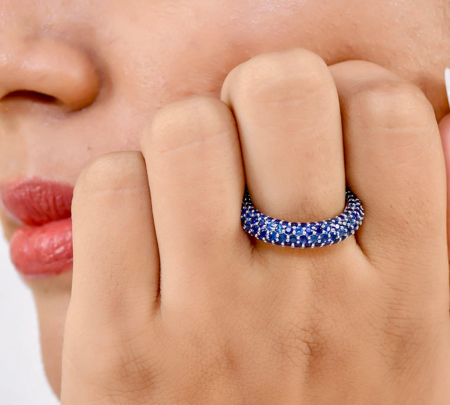 Rings 14K or 18K Gold Pave Blue Sapphire Eternity Band
