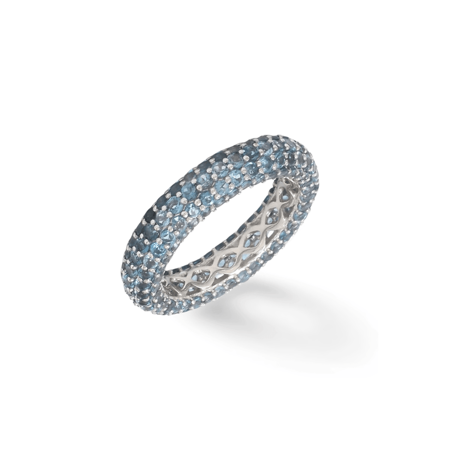 Rings 14K or 18K Gold Pave Blue Topaz Eternity Band