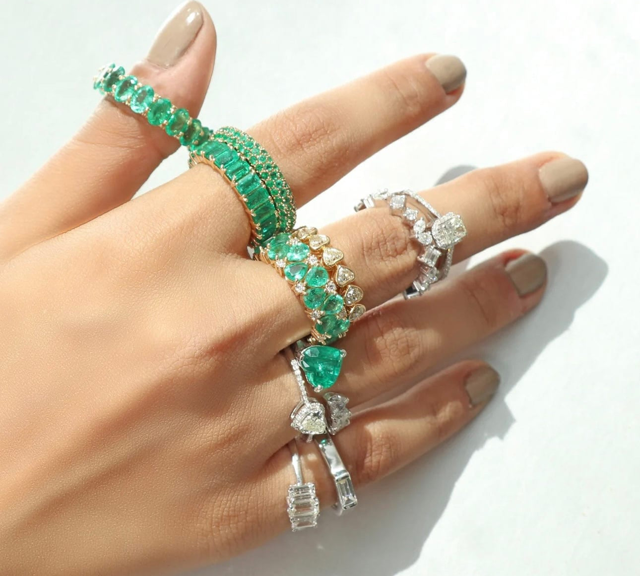 Rings 14K or 18K Gold Pave Emerald Eternity Band