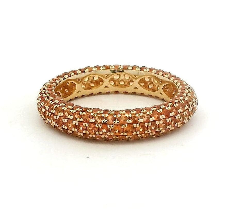 Rings 14K or 18K Gold Pave Orange Sapphire Inside Outside Dome Eternity Band
