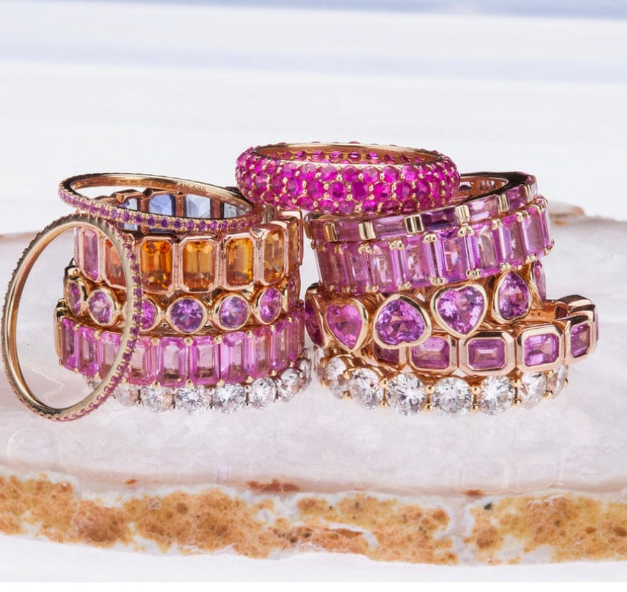 Rings 14K or 18K Gold Pave Pink Sapphire Eternity Band