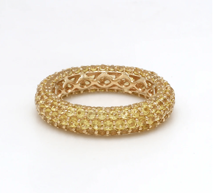 Rings 14K or 18K Gold Pave Yellow Sapphire Inside Outside Dome Eternity Band