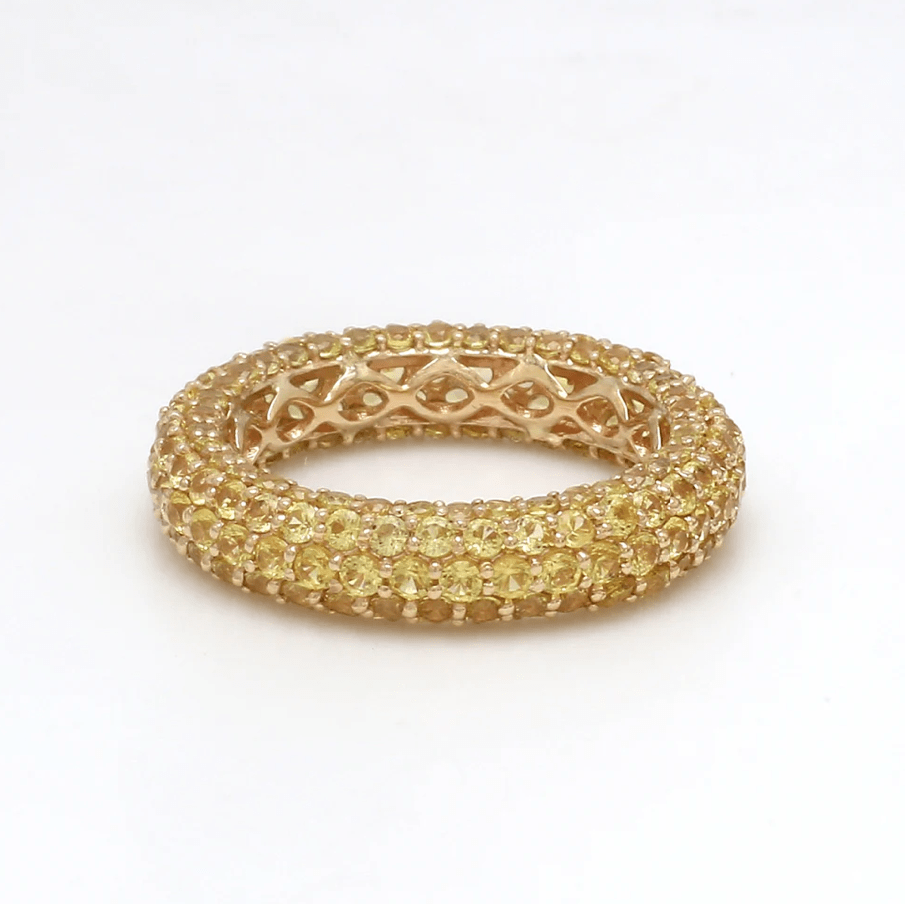 Rings 14K or 18K Gold Pave Yellow Sapphire Inside Outside Dome Eternity Band