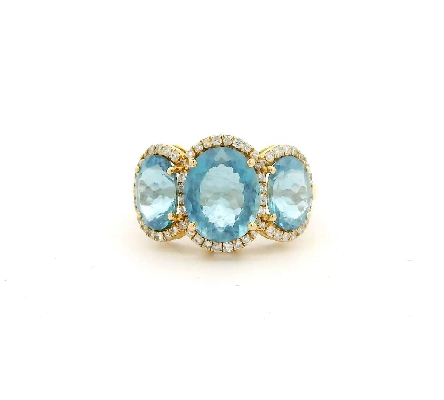 Rings 14K or 18K Gold Trio Aquamarine And Diamond Ring