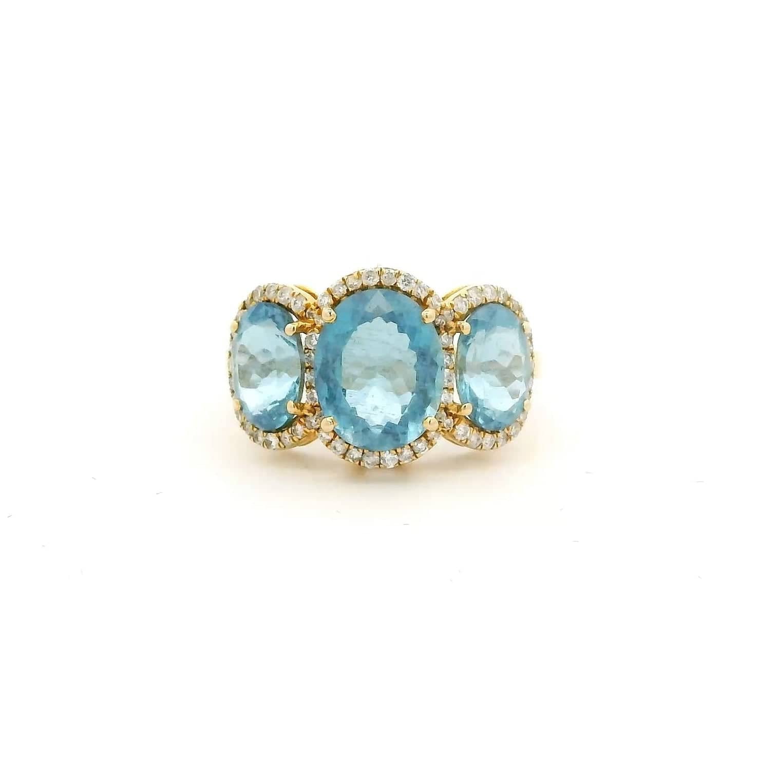 Rings 14K or 18K Gold Trio Aquamarine And Diamond Ring