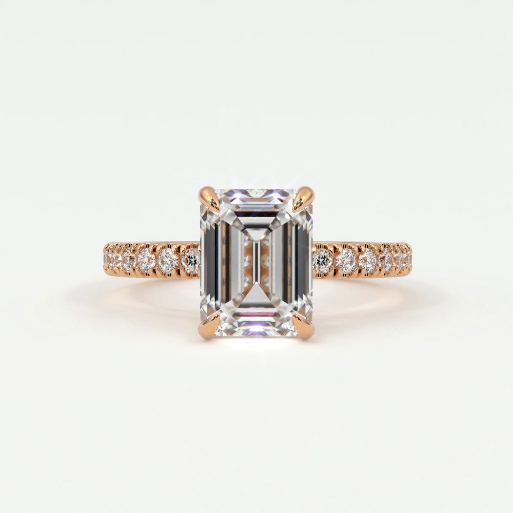 Rings 14K Rose Gold / 10.5 Emerald Cut Pave Diamond Single Row, Hidden Halo