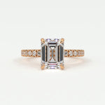 Rings 14K Rose Gold / 10.5 Emerald Cut Pave Diamond Single Row, Hidden Halo