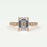 Rings 14K Rose Gold / 10.5 Emerald Cut Pave Diamond Single Row, Hidden Halo