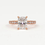 Rings 14K Rose Gold / 10.5 Radiant Cut Pave Diamond Single Row, Hidden Halo