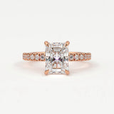 Rings 14K Rose Gold / 10.5 Radiant Cut Pave Diamond Single Row, Hidden Halo