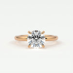 Rings 14K Rose Gold / 10.5 Round Brilliant Cut Pave Diamond Hidden Halo, Gold Band