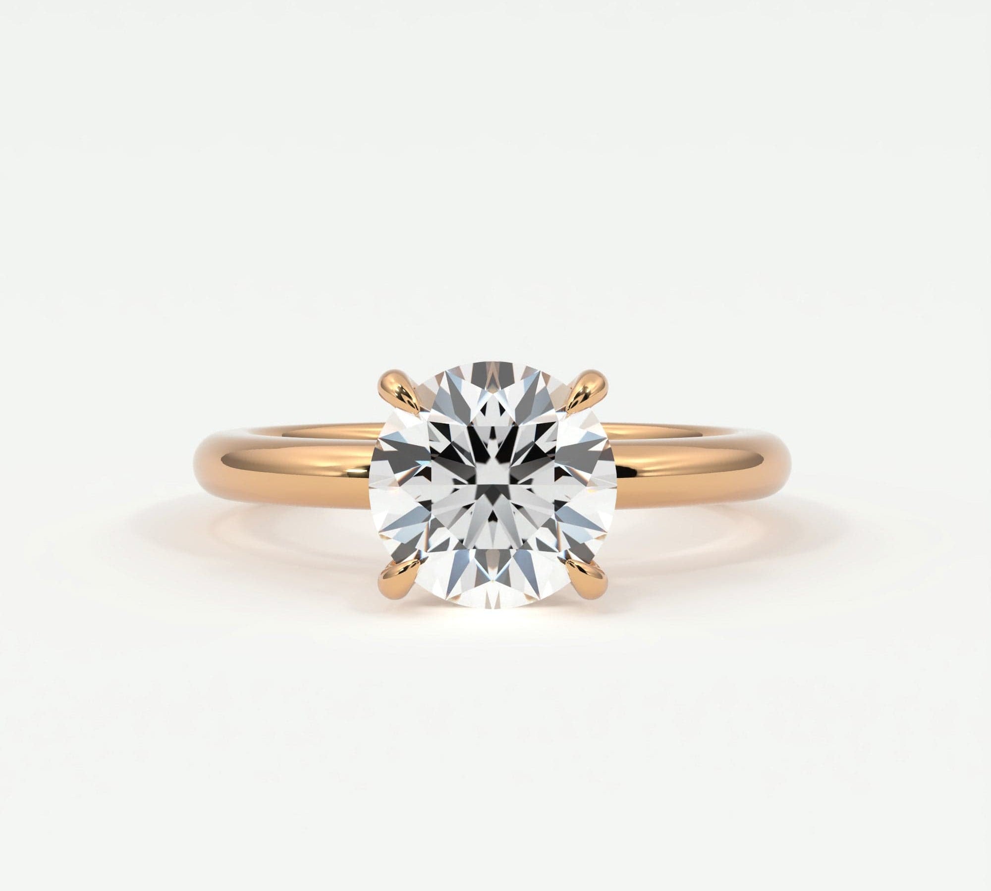 Rings 14K Rose Gold / 10.5 Round Brilliant Cut Pave Diamond Hidden Halo, Gold Band